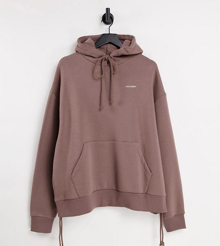 Collusion Unisex Oversized Hoodie In Brown With Ruched Drawcord Detail - Part Of A Set