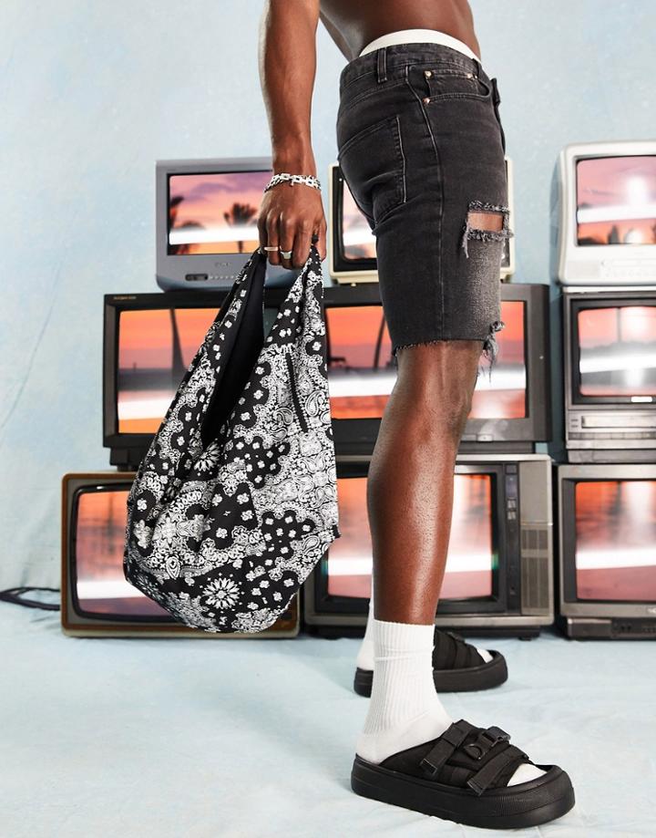 Asos Design Sling Bag In Black Paisley
