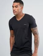 Diesel Logo V Neck T-shirt In Stretch Cotton Black - Black