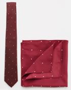 Asos Polka Dot Tie And Pocket Square Pack - Red