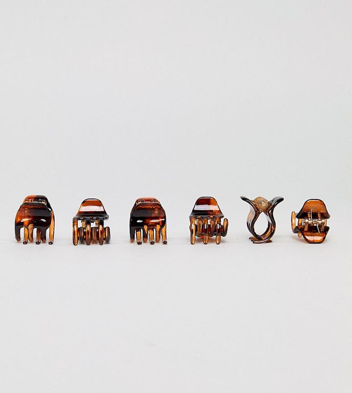 Asos Design Pack Of 6 Medium Hair Claws - Brown