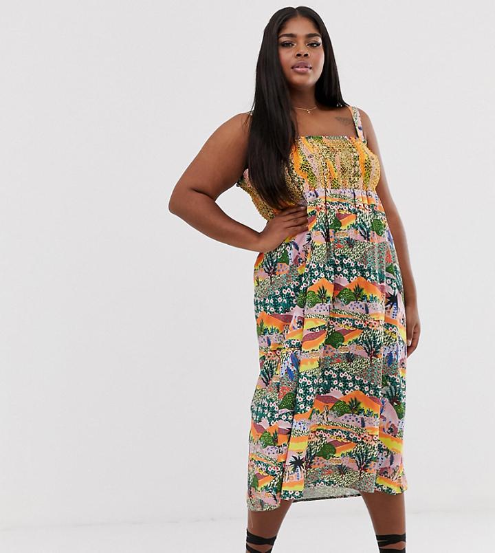 Junarose Bright Animal Print Square Neck Midi Dress-blue