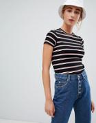 Pull & Bear Ribbed Striped T Shirt - Black