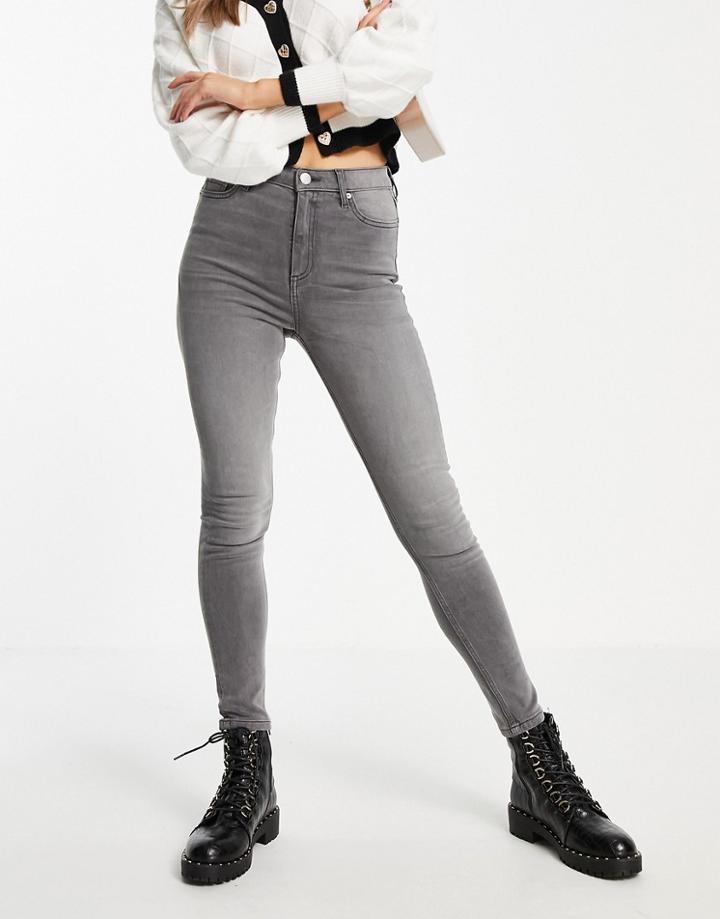 Miss Selfridge Lizzie High Waist Authentic Skinny Jeans In Gray-grey