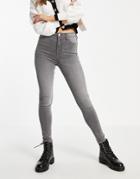 Miss Selfridge Lizzie High Waist Authentic Skinny Jeans In Gray-grey