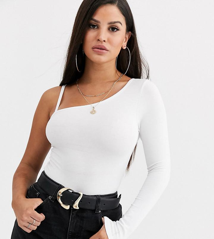 Asos Design Petite Top With One Shoulder Strap Detail In White