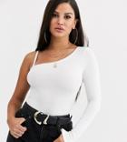 Asos Design Petite Top With One Shoulder Strap Detail In White