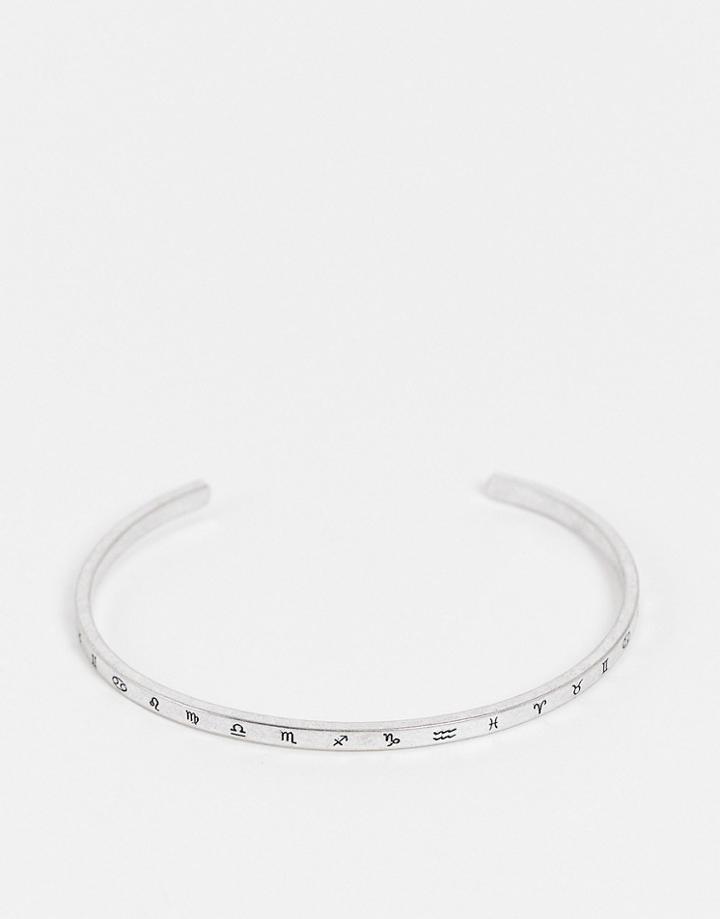 Asos Design Skinny Cuff Bracelet With Celestial Design In Silver Tone