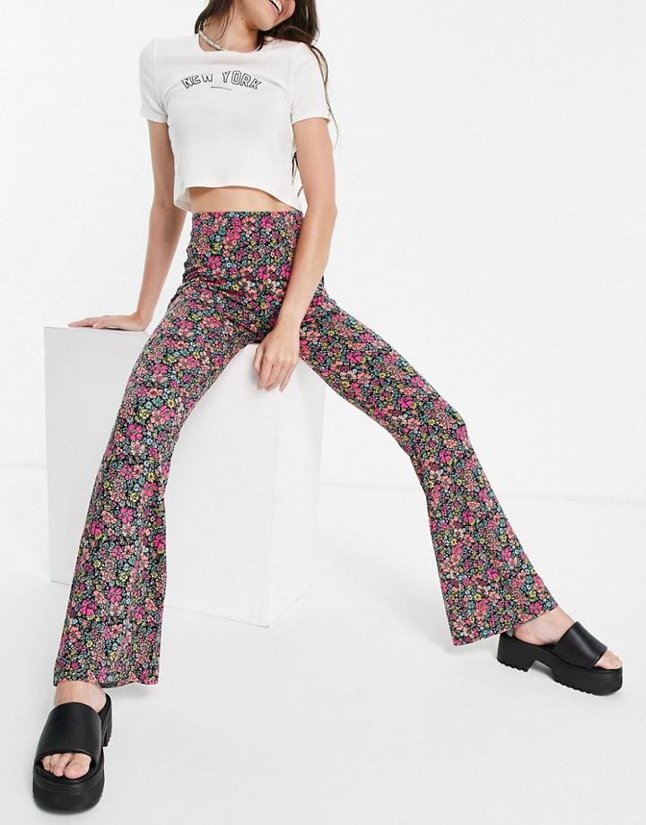 Asos Design Kick Flare Pants In Dark Based Floral-multi