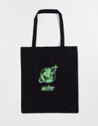 Asos Design Lightweight Cotton Tote Bag With Smile Print In Black - Black