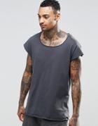 Asos Oversized Sleeveless T-shirt With Raw Scoop Neck In Washed Black - Washed Black