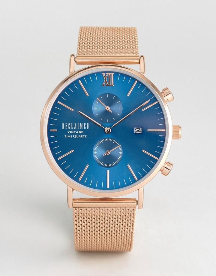 Reclaimed Vintage Inspired Dial Mesh Watch In Rose Gold - Gold