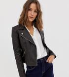 River Island Leather Biker Jacket In Chocolate - Brown