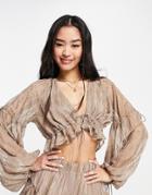 Asos Design Jacquard Chiffon Top With Tie Detail - Part Of A Set-neutral