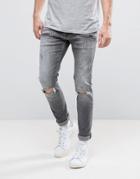 Replay Jondrill Skinny Fit Jeans Gray Ripped Knee Paint Splat - Gray