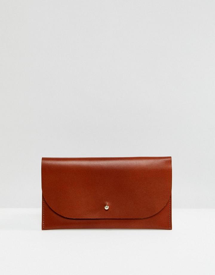 Asos Design Leather Stud Foldover Purse - Tan