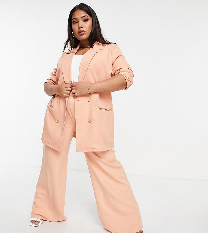 In The Style Plus Double Breasted Blazer In Peach - Part Of A Set-orange