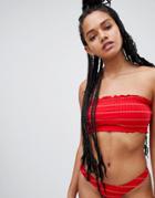 Twiin 90's Rib Bandeau Bikini Top In Red - Red