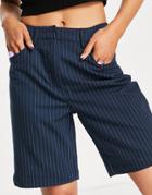 Noisy May Tailored Longline Shorts In Navy Pinstripe - Part Of A Set
