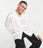 Reclaimed Vintage Inspired Couture Shirt In Cream Satin-white