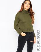 Asos Petite Boxy Sweater With Chunky High Neck - Khaki