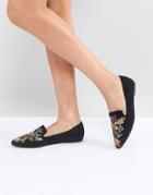 Asos Miso Embroidered Slipper Flat Shoes - Black
