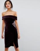 Oasis Lace Panel Bardot Bodycon Midi Dress - Purple