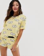 Asos Design Simpsons Eyes Pyjama Short Set-multi