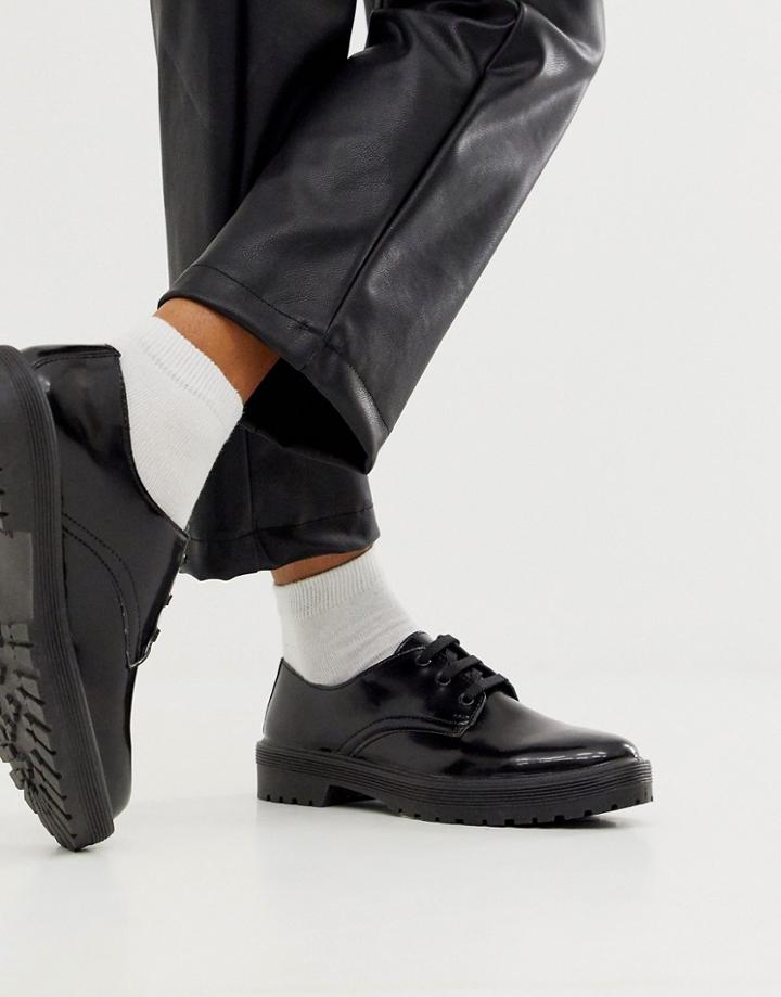 Asos Design Magazine Chunky Lace Up Flat Shoes In Black