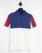 Asos Design Polo T-shirt In Navy And Red Color Block-multi