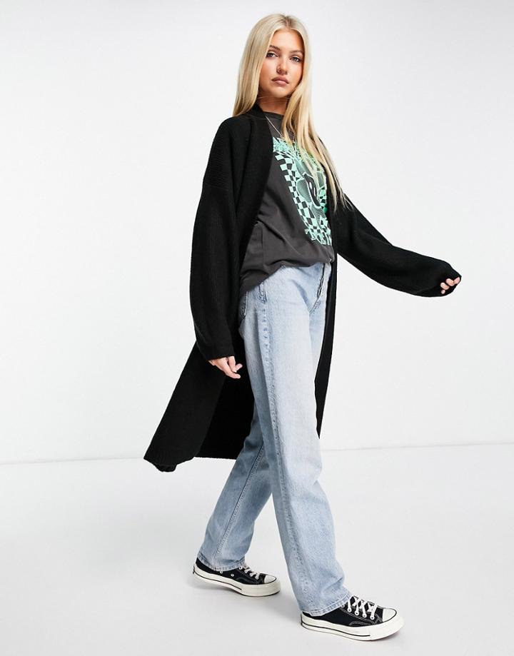 Miss Selfridge Balloon Sleeve Maxi Cardigan In Black