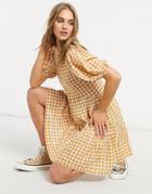 Warehouse Gingham Tiered Mini Dress In Yellow