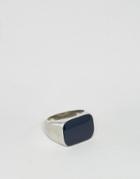 Asos Signet Ring With Navy Enamel - Silver