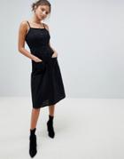 Asos Fuller Bust Linen Button Through Sundress Midi Dress - Black