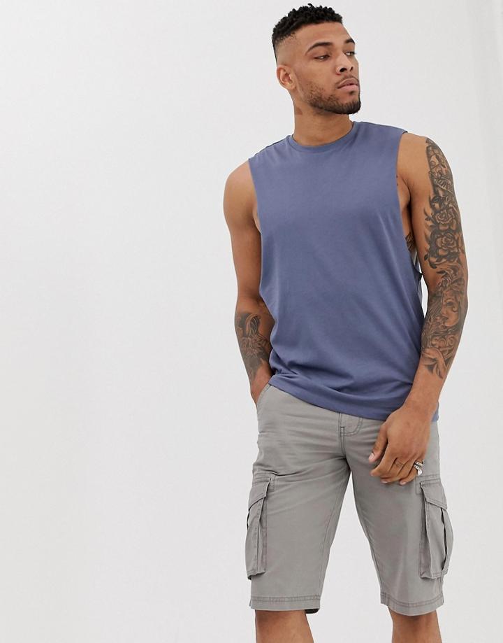 Asos Design Organic Relaxed Sleeveless T-shirt With Dropped Armhole In Gray - Gray