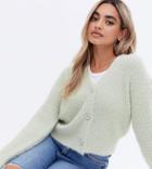 New Look Petite Fluffy Ribbed Cardigan In Light Green