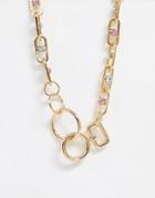 Asos Design Necklace With Crystal Studded Open Link Chain In Gold Tone