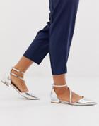 Asos Design Lifetime Pointed Ballet Flats In Silver - Silver