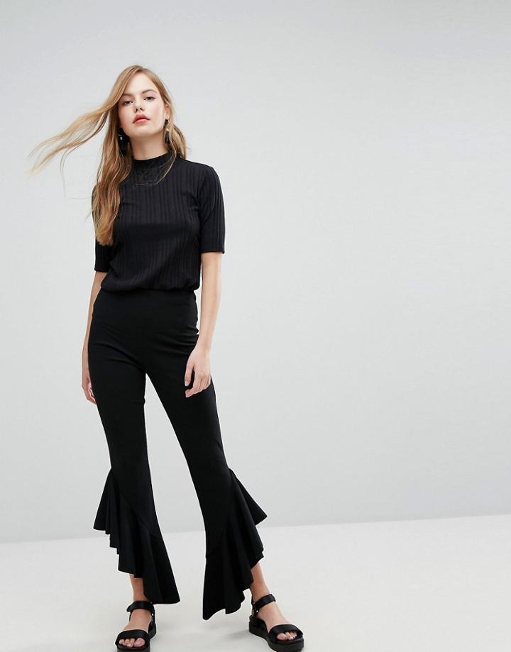 New Look Frill Hem Pants - Black