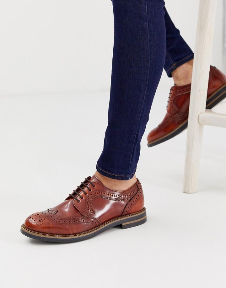 Base London Kent Brogues In Hi Shine Tan - Tan