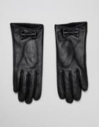 Barney's Originals Real Leather Gloves With Bow Detail - Black