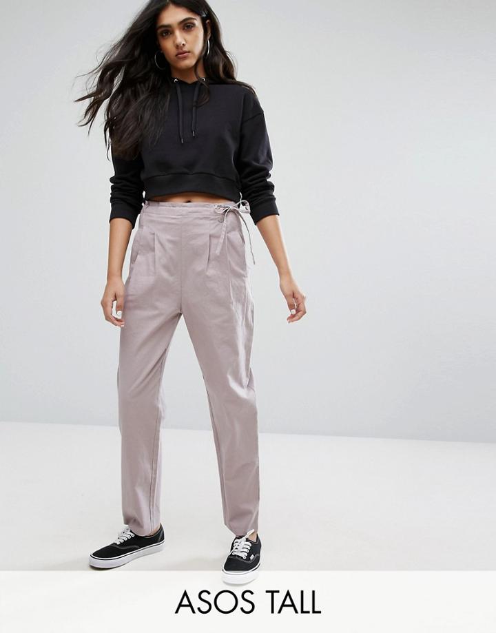 Asos Tall Tie Side Linen Peg Pants - Purple
