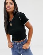 Asos Design Short Sleeve Crop T-shirt With Contrast Stitch In Black - Black
