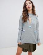 Lost Ink Swing Sweater With Sequin Embellishment In Chunky Knit - Gray