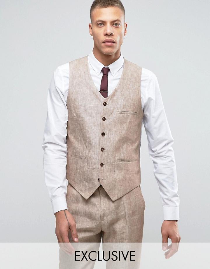 Heart & Dagger Skinny Vests In Linen - Beige