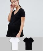 Asos Design Maternity V-neck Swing T-shirt 2 Pack - Multi