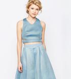 True Decadence Petite Cross Back Crop Top In Textured Scuba - Blue