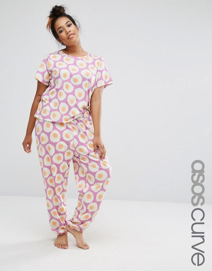 Asos Curve Egg Print Tee & Pyjama Pant Set - Pink
