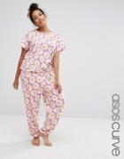 Asos Curve Egg Print Tee & Pyjama Pant Set - Pink