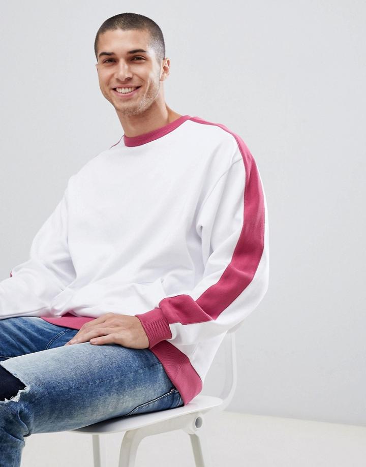 Asos Design Oversized Sweatshirt With Side Stripes In White - White